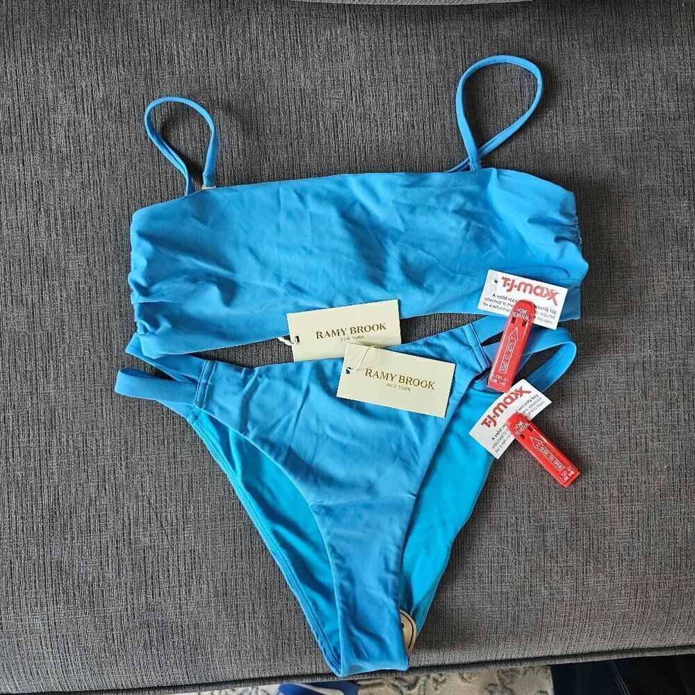 Ramy Brook Women's Coastal Blue Bikini Top & Bottom Bikini Set Size Medium